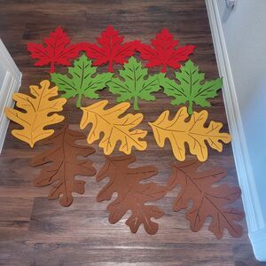 Set of 12 Fall Thanksgiving Red Green Brown Gold Placemats Felt Leaf Cut Outs
